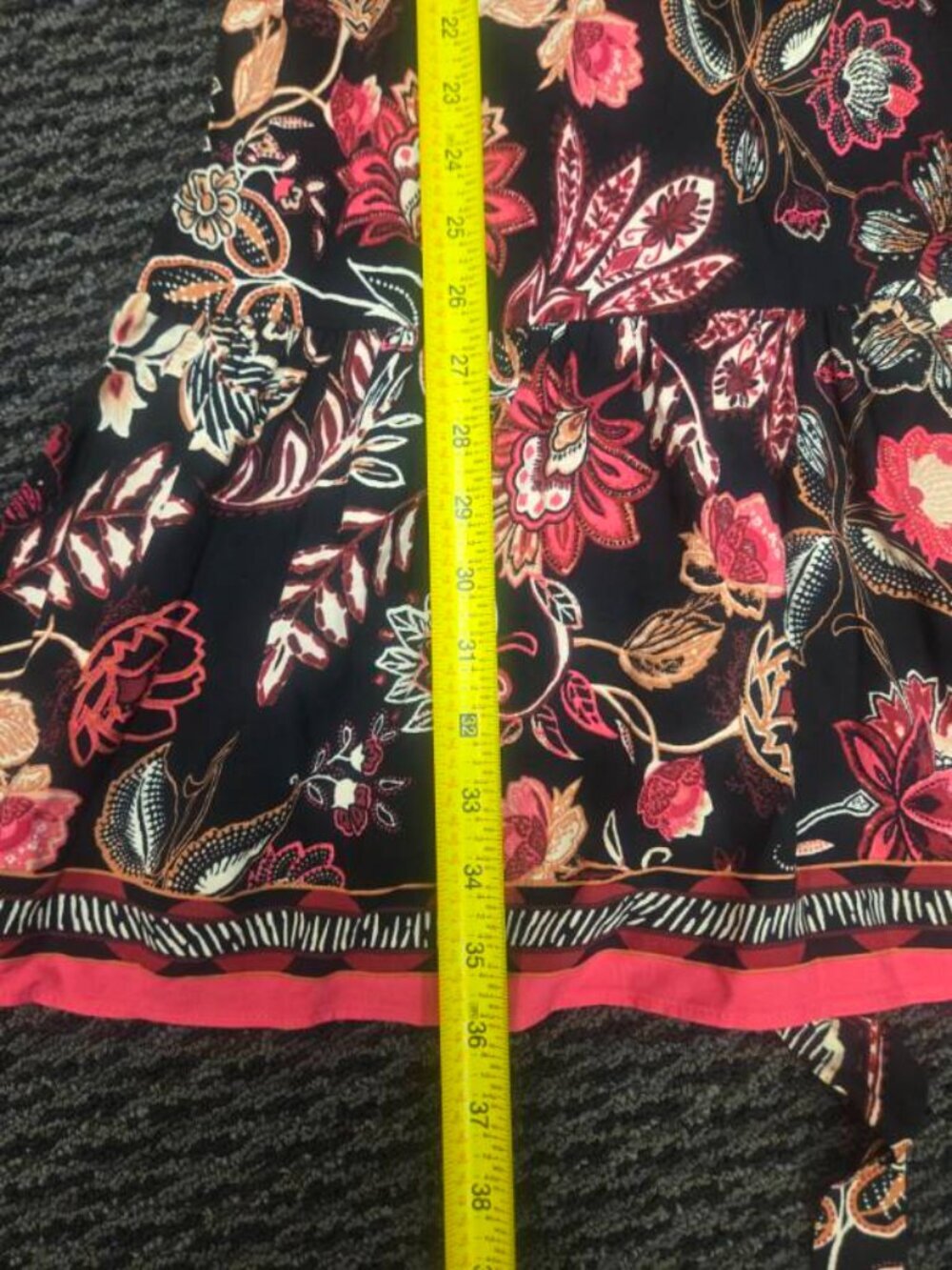 Adrianna Papell Dress 12 Black Pink Floral A-Line Midi Belted V-Neck Long Sleeve - Picture 7 of 11